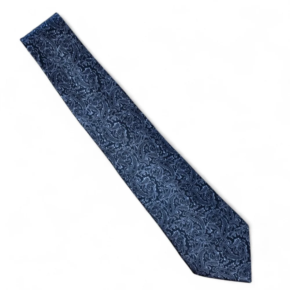 Stefano Ricci for Battaglia Y2K-era Silk Tie Black/Silver Paisley Italy Luxury